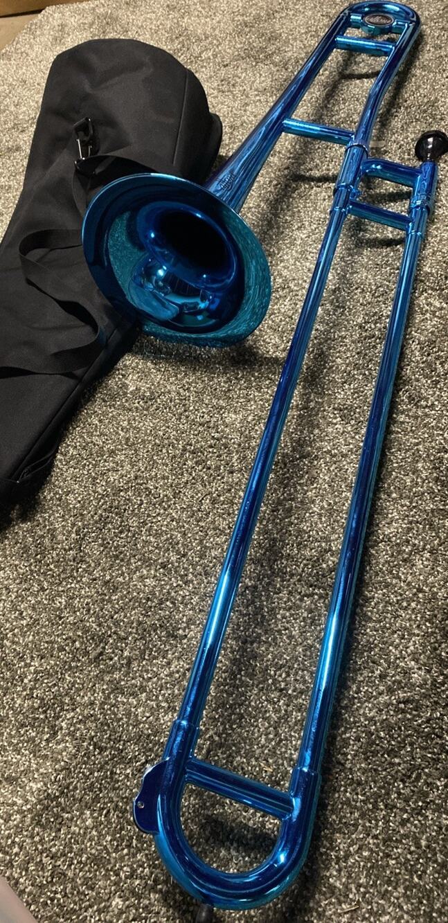 Allora Aere Series Blue Plastic Student Trombone Metallic Blue With Case READ!!